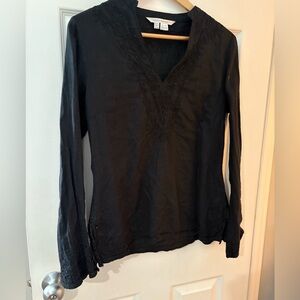 Zara 100% linen black long sleeve bead embroidered shirt size M